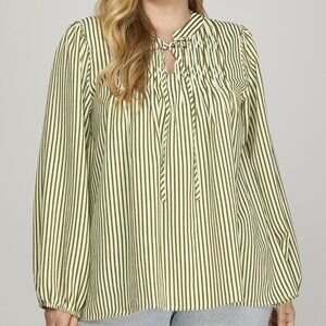 PLUS SIZE SHE + SKY GREEN & WHITE STRIPED LONG SLEEVE TOP